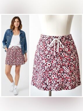 Christopher and Banks Retro Red White Blue Floral A-line Mini Americana Size 12